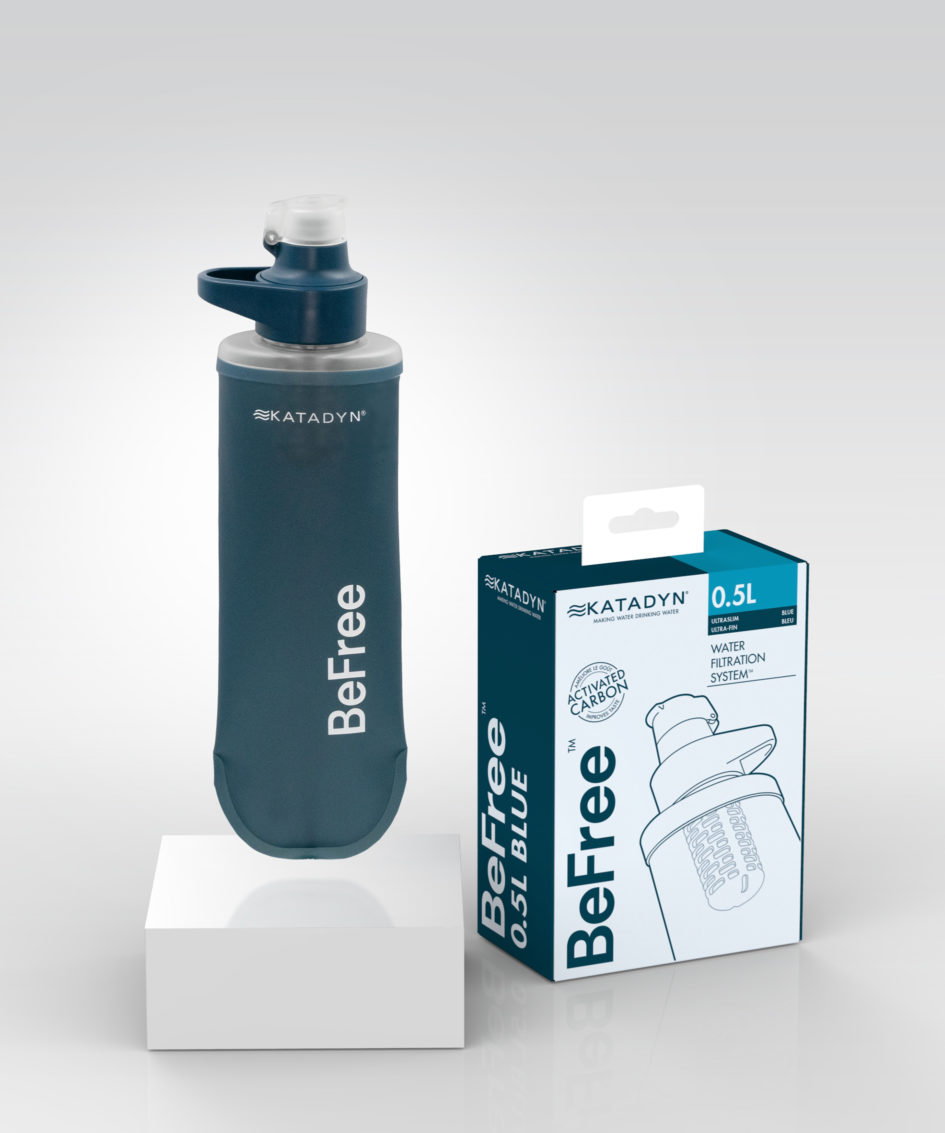 Katadyn BeFree Packaging The photograph shows a Katadyn BeFree water filter soft flask with the redesigned packaging
